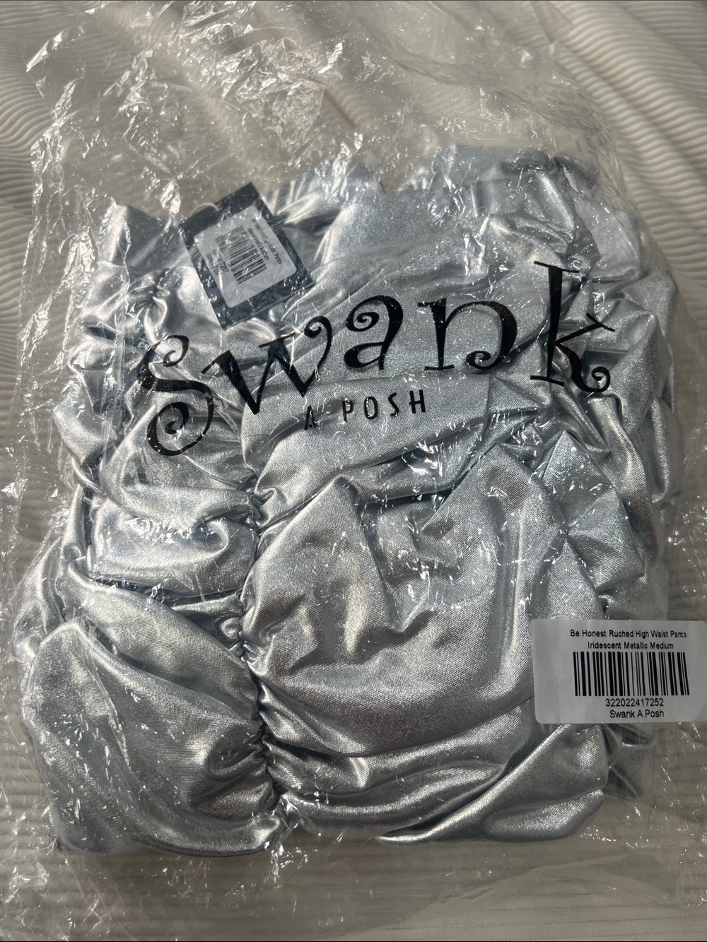 Swank A Posh Metallic Silver Ruched High-Waist Pants